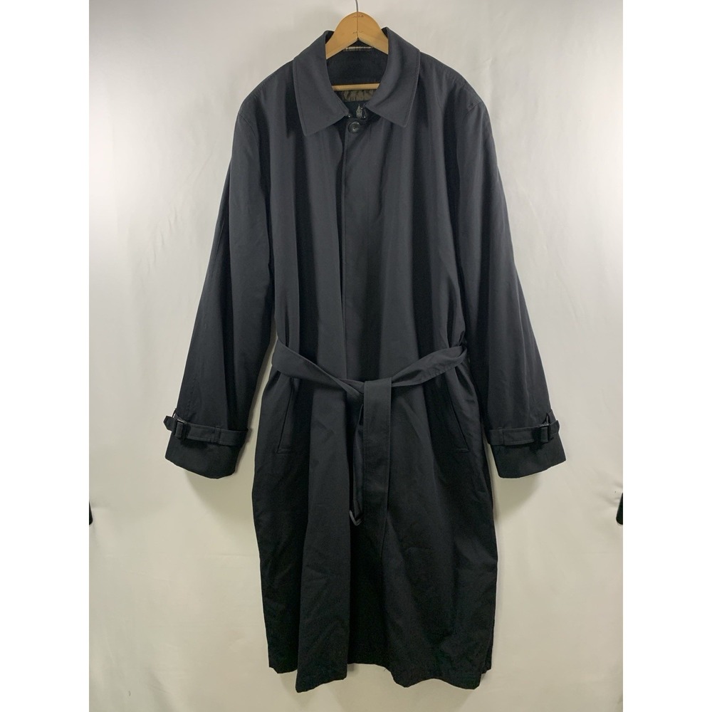 VTG London Fog Mens Modular Trench Coat Sz 46 Long Black Belted Commuter